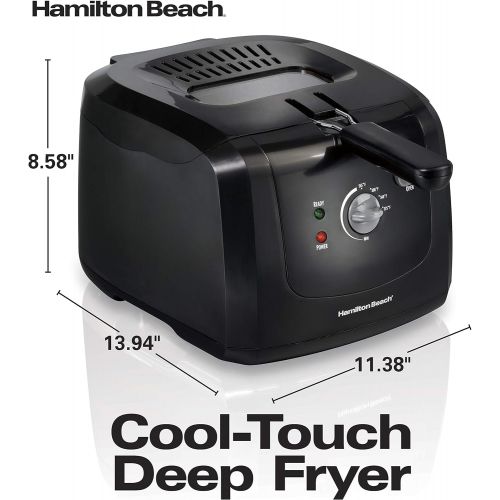  [아마존베스트]Hamilton Beach Cool-Touch Deep Fryer, 8 Cups / 2 Liters Oil Capacity, Lid with View Window, Basket with Hooks, 1500 Watts, Electric, Black (35021)