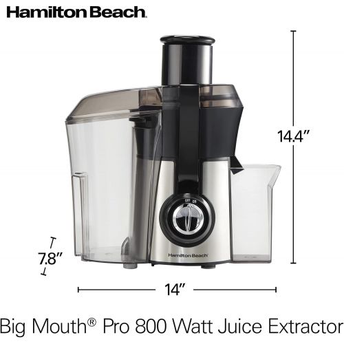  [아마존베스트]Hamilton Beach Pro Juicer Machine, Big Mouth Large 3” Feedchute, Easy to Clean, Centrifugal, BPA Free, 800W (67608A), Silver