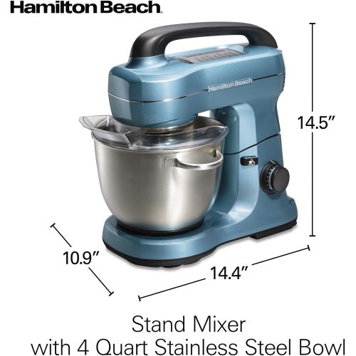  [아마존베스트]Hamilton Beach Electric Stand Mixer, 4 Quarts, 7 Speeds with Whisk, Dough Hook, Flat Beater Attachments, Splash Guard, Blue (63393)