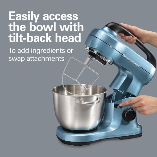  [아마존베스트]Hamilton Beach Electric Stand Mixer, 4 Quarts, 7 Speeds with Whisk, Dough Hook, Flat Beater Attachments, Splash Guard, Blue (63393)