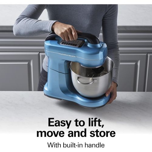  [아마존베스트]Hamilton Beach Electric Stand Mixer, 4 Quarts, 7 Speeds with Whisk, Dough Hook, Flat Beater Attachments, Splash Guard, Blue (63393)