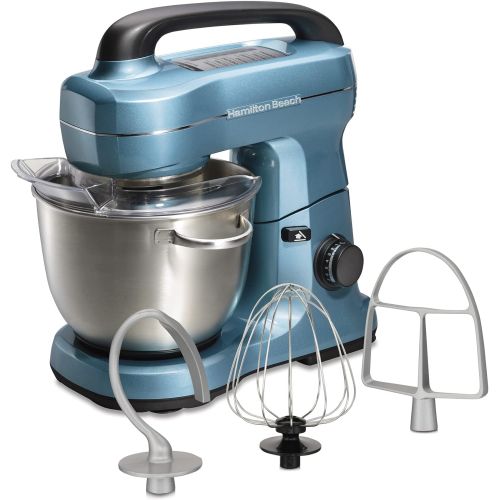  [아마존베스트]Hamilton Beach Electric Stand Mixer, 4 Quarts, 7 Speeds with Whisk, Dough Hook, Flat Beater Attachments, Splash Guard, Blue (63393)