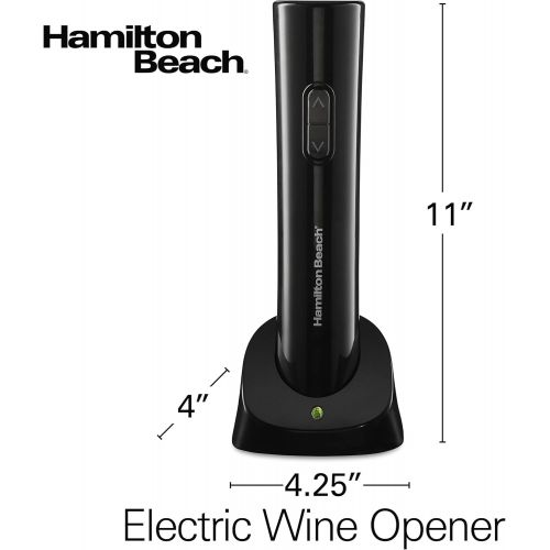  [아마존베스트]Hamilton Beach 76610 Cordless Electric Wine Bottle Opener with Battery Charger, Foil Cutter and Comfortable Grip, Portable, Black