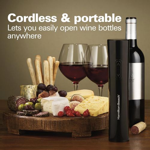  [아마존베스트]Hamilton Beach 76610 Cordless Electric Wine Bottle Opener with Battery Charger, Foil Cutter and Comfortable Grip, Portable, Black