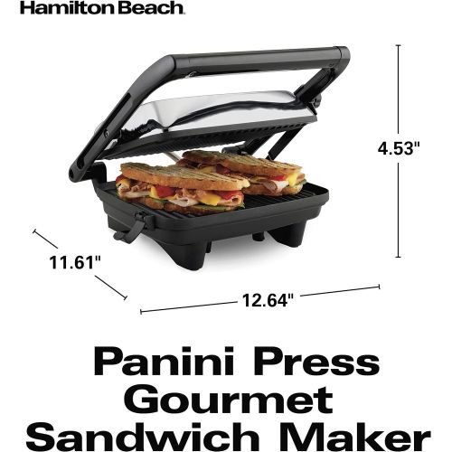  [아마존베스트]Hamilton Beach Electric Panini Press Grill with Locking Lid, Opens 180 Degrees for any Sandwich Thickness (25460A) Nonstick 8 X 10 Grids Chrome Finish, Medium