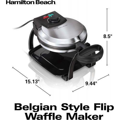  [아마존베스트]Hamilton Beach Flip Belgian Waffle Maker with Browning Control, Non-Stick Grids, Indicator Lights, Lid Lock and Drip Tray, Stainless Steel (26010R)