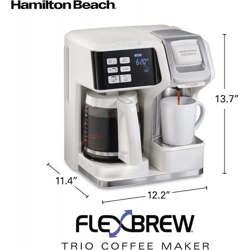  Hamilton Beach FlexBrew Trio 2-Way Coffee Maker, Compatible with K-Cup Pods or Grounds, Combo, Single Serve & Full 12c Pot, White