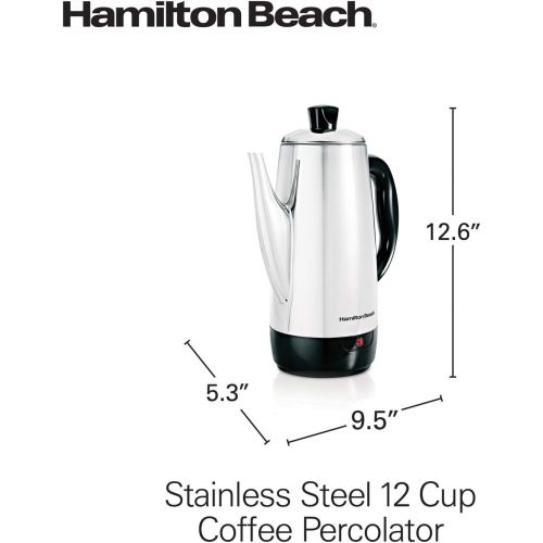 Hamilton Beach 12 Cup Electric Percolator Coffee Maker, Stainless Steel, Quick Brew (40616)