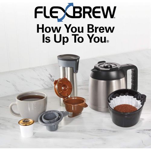  Hamilton Beach FlexBrew Trio 2-Way Single Serve Coffee Maker & Full 10c Pot, Compatible with K-Cup Pods or Grounds, Combo, Black and Stainless