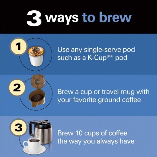  Hamilton Beach FlexBrew Trio 2-Way Single Serve Coffee Maker & Full 10c Pot, Compatible with K-Cup Pods or Grounds, Combo, Black and Stainless