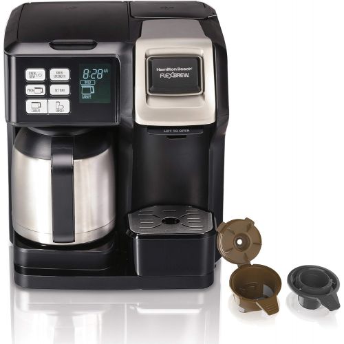  Hamilton Beach FlexBrew Trio 2-Way Single Serve Coffee Maker & Full 10c Pot, Compatible with K-Cup Pods or Grounds, Combo, Black and Stainless