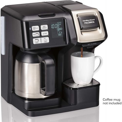  Hamilton Beach FlexBrew Trio 2-Way Single Serve Coffee Maker & Full 10c Pot, Compatible with K-Cup Pods or Grounds, Combo, Black and Stainless