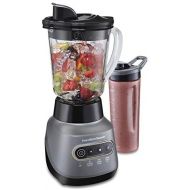 Hamilton Beach 58181 Blender to Puree, Crush Ice, and Make Shakes and Smoothies, 40 Oz Glass Jar, 6 Functions + 20 Oz Travel Container, Gray
