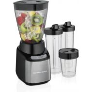 Hamilton Beach Stay or Go Blender with 32oz Jar, 8oz Grinder for Nuts & Spices, and 2 Portable Cups with Drinking Lids for Shakes and Smoothies, BPA Free, Black and Silver (52400)