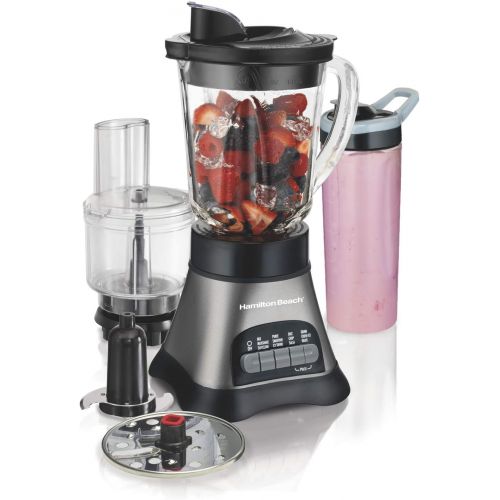  Hamilton Beach Wave Crusher Blender with 40oz Jar, 3-Cup Vegetable Chopper, and Portable Blend-In Travel Jar for Shakes and Smoothies, Grey & Black (58163)