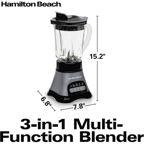  Hamilton Beach Wave Crusher Blender with 40oz Jar, 3-Cup Vegetable Chopper, and Portable Blend-In Travel Jar for Shakes and Smoothies, Grey & Black (58163)