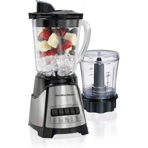  Hamilton Beach Power Elite Blender with 40oz Glass Jar and 3-Cup Vegetable Chopper, 12 Functions for Puree, Ice Crush, Shakes and Smoothies, Black and Stainless Steel (58149)