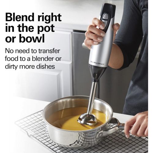  Hamilton Beach 59765 Immersion Hand Blender with Blending Wand, Whisk and 3-Cup Food Chopping Bowl, 3-Piece, Silver and Stainless Steel