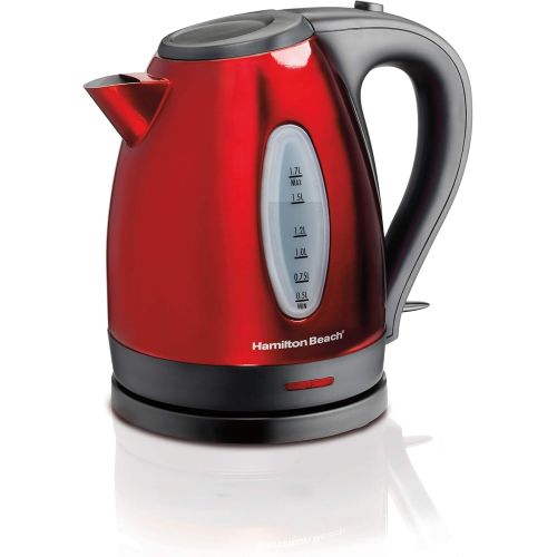  Hamilton Beach Electric Tea Kettle, Heat and Boil Water, 1.7 L, Cordless, Auto-Shutoff & Boil Dry Protection, Red Stainless Steel (40885)