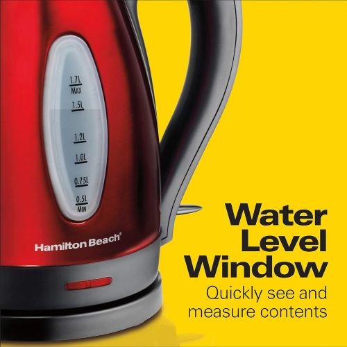  Hamilton Beach Electric Tea Kettle, Heat and Boil Water, 1.7 L, Cordless, Auto-Shutoff & Boil Dry Protection, Red Stainless Steel (40885)