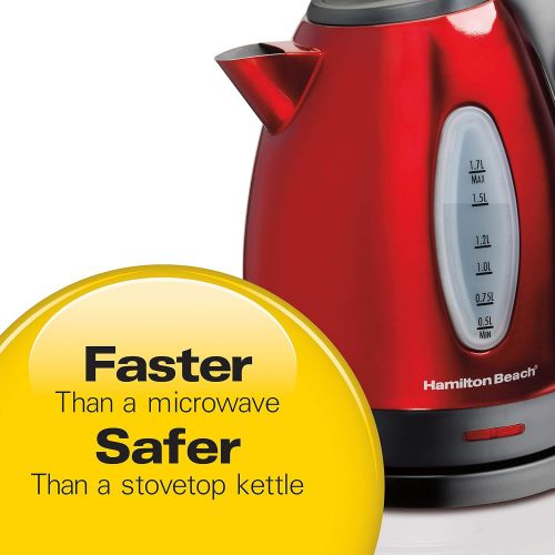  Hamilton Beach Electric Tea Kettle, Heat and Boil Water, 1.7 L, Cordless, Auto-Shutoff & Boil Dry Protection, Red Stainless Steel (40885)