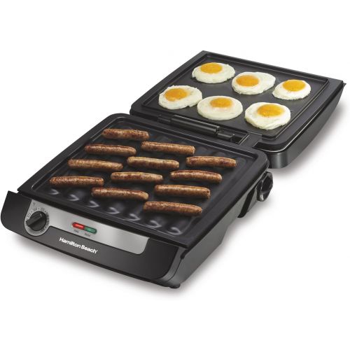  Hamilton Beach 3-in-1 Indoor Grill and Electric Griddle Combo and Bacon Cooker, Opens 180 Degrees to Double Cooking Space, Removable Nonstick Grids, (25600)