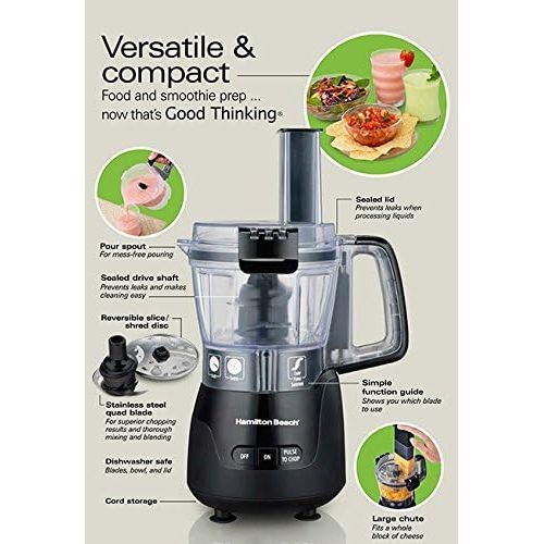  Hamilton Beach Stack & Snap 4-Cup Mini Food Processor & Vegetable Chopper, 250 Watts, for Slicing, Shredding, and Puree, Black (70510)