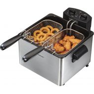 Hamilton Beach Deep Fryer with 2 Frying Baskets, 19 Cups / 4.5 Liters Oil Capacity, Lid with View Window, Professional Grade, Electric, 1800 Watts, Stainless Steel (35036)