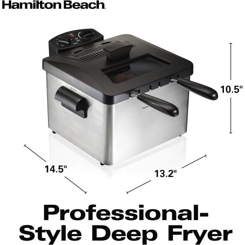  Hamilton Beach Deep Fryer with 2 Frying Baskets, 19 Cups / 4.5 Liters Oil Capacity, Lid with View Window, Professional Grade, Electric, 1800 Watts, Stainless Steel (35036)
