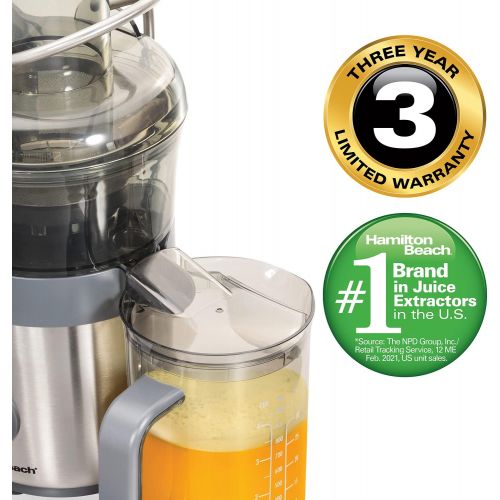  Hamilton Beach Juicer Machine, Centrifugal Extractor, Big Mouth 3 Feed Chute, Easy Clean, 2-Speeds, BPA Free Pitcher, Holds 40 oz. - 850W Motor, Silver