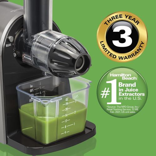  Hamilton Beach 67951 Cold Press Masticating Juicer Machine, Slow and Quiet Action, Juice Fruits & Vegetables, BPA Free, Easy Clean, 150 Watts, Silver