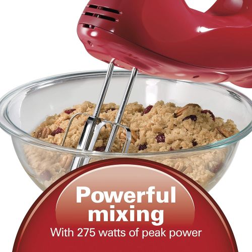  Hamilton Beach 6-Speed Electric Hand Mixer, Beaters and Whisk, with Snap-On Storage Case, Red