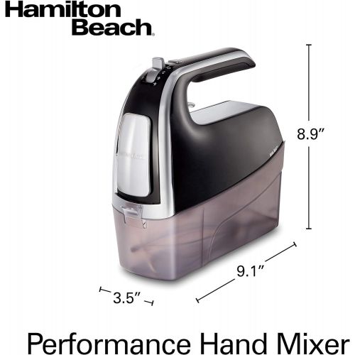  Hamilton Beach Electric Hand Mixer with Snap-On Case, Twisted Wire Beaters, Milkshake Rod, Dough Hook, Whisk, 6-Speed, Black