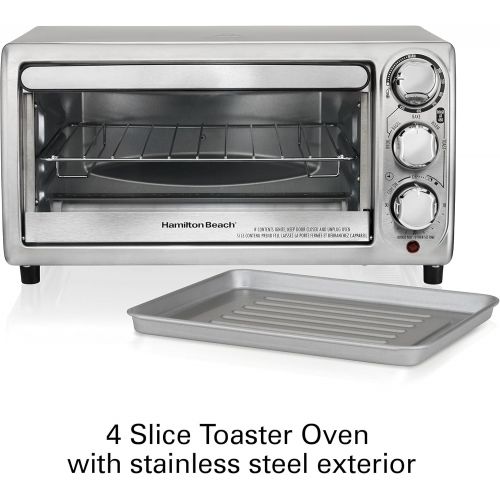  Hamilton Beach 4-Slice Countertop Toaster Oven with Bake Pan, Stainless Steel (31143)