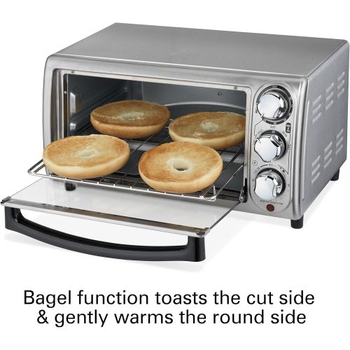  Hamilton Beach 4-Slice Countertop Toaster Oven with Bake Pan, Stainless Steel (31143)