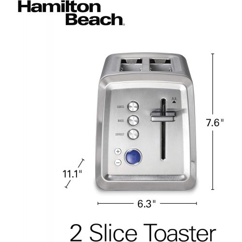  Hamilton Beach 22796 Toaster with Bagel & Defrost Settings, Toast Boost, Slide-Out Crumb Tray Extra Wide Slot, 2-Slice - Digital, Stainless Steel