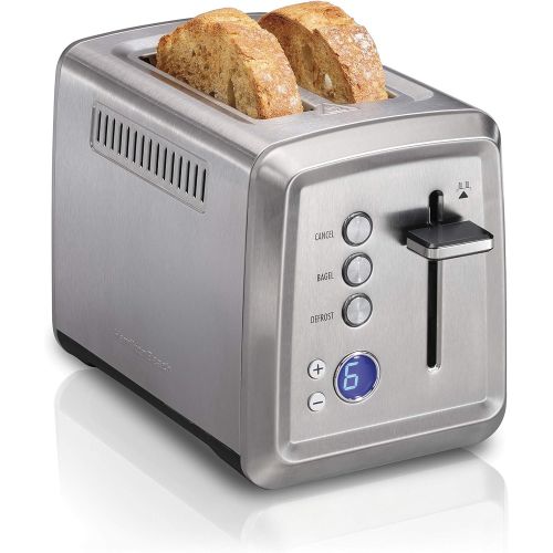  Hamilton Beach 22796 Toaster with Bagel & Defrost Settings, Toast Boost, Slide-Out Crumb Tray Extra Wide Slot, 2-Slice - Digital, Stainless Steel