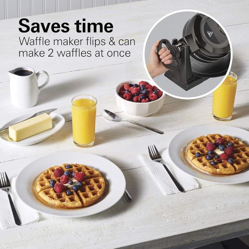  Hamilton Beach 26201 Belgian Waffle Maker with Removable Nonstick Plates, Double Flip, Makes 2 at Once, Black