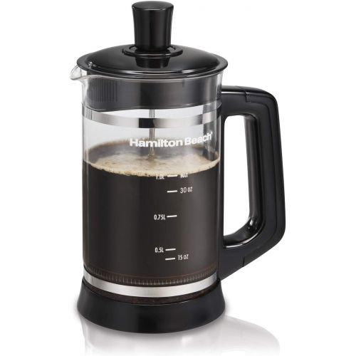  Hamilton Beach French Press with Frothing Attachment for Coffee, Hot Chocolate or Tea, 1 Liter, Glass (40400R)