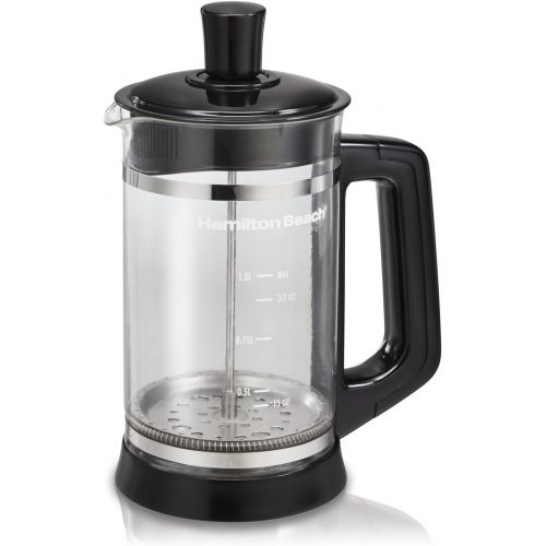  Hamilton Beach French Press with Frothing Attachment for Coffee, Hot Chocolate or Tea, 1 Liter, Glass (40400R)