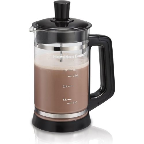  Hamilton Beach French Press with Frothing Attachment for Coffee, Hot Chocolate or Tea, 1 Liter, Glass (40400R)
