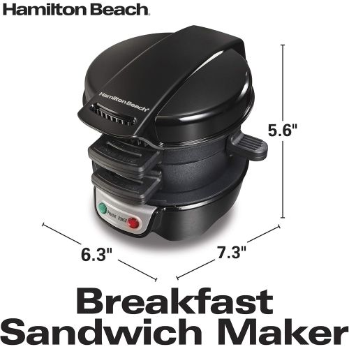  Hamilton Beach Breakfast Sandwich Maker with Egg Cooker Ring, Customize Ingredients, Perfect for English Muffins, Croissants, Mini Waffles, Black