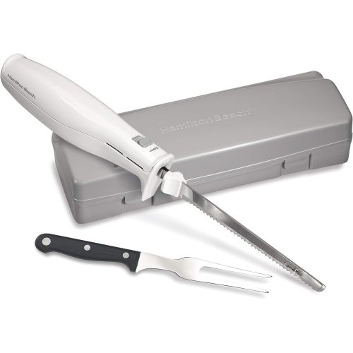  Hamilton Beach Electric Knife for Carving Meats, Poultry, Bread, Crafting Foam & More, Storage Case & Serving Fork Included, White