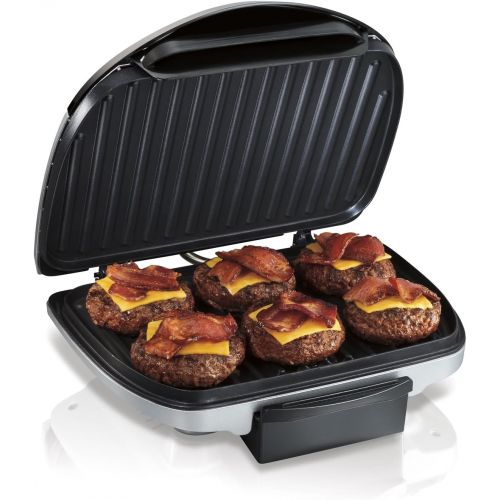  [아마존베스트]Hamilton Beach Electric Indoor Grill, 6-Serving, Nonstick Easy Clean Plates, Silver (25371)