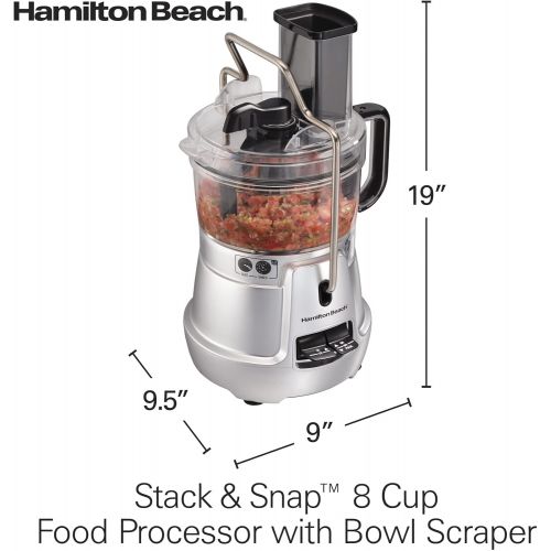  [아마존베스트]Hamilton Beach Stack & Snap 8-Cup Food Processor & Vegetable Chopper with Adjustable Slicing Blade, Built-in Bowl Scraper & Storage Case, Silver (70820)