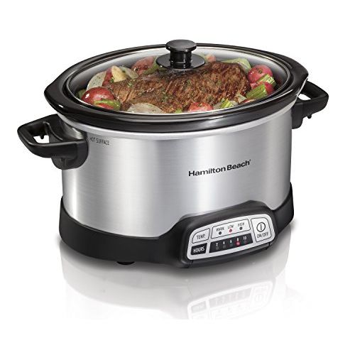  [아마존베스트]Hamilton Beach 4-Quart Programmable Slow Cooker With Dishwasher-Safe Crock and Lid, Silver (33443)