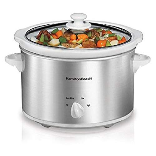  [아마존베스트]Hamilton Beach 4-Quart Slow Cooker with Dishwasher-Safe Stoneware Crock & Lid, Stainless Steel (33140V)