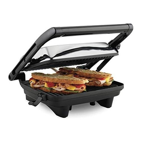  [아마존베스트]Hamilton Beach Electric Panini Press Grill with Locking Lid, Opens 180 Degrees for any Sandwich Thickness (25460A) Nonstick 8 X 10 Grids Chrome Finish, Medium