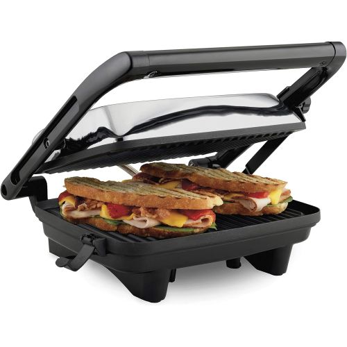  [아마존베스트]Hamilton Beach Electric Panini Press Grill with Locking Lid, Opens 180 Degrees for any Sandwich Thickness (25460A) Nonstick 8 X 10 Grids Chrome Finish, Medium