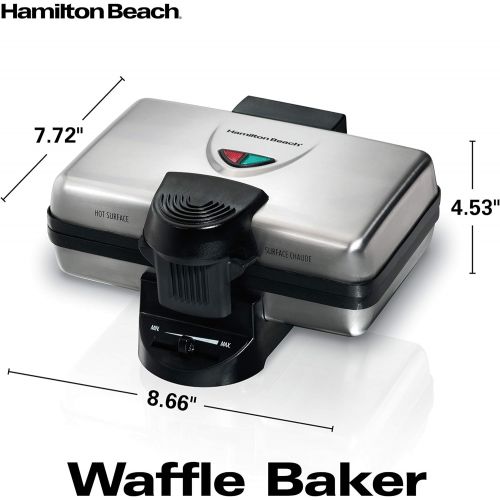  [아마존베스트]Hamilton Beach 2-Slice Non-Stick Belgian Waffle Maker with Browning Control, Indicator Lights, Compact Design, Premium Stainless Steel (26009)